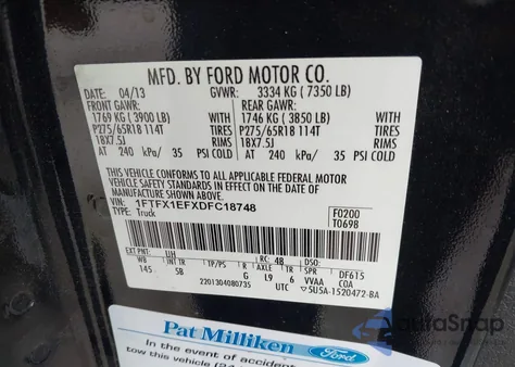 2013 Ford F-150 Fx4 from USA, damaged, VIN 1FTFX1EFXDFC18748